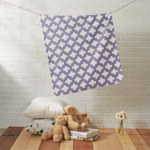 White and Purple Trellis, Lattice, Quatrefoil Baby Blanket