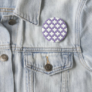White and Purple Trellis, Lattice, Quatrefoil Button