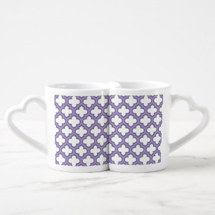 White and Purple Trellis, Lattice, Quatrefoil Coffee Mug Set
