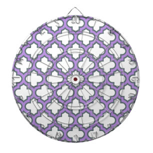 White and Purple Trellis, Lattice, Quatrefoil Dart Board