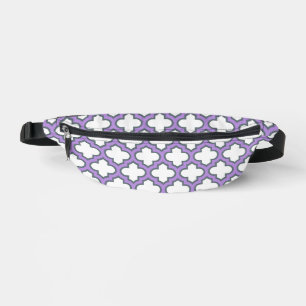 White and Purple Trellis, Lattice, Quatrefoil Fanny Pack