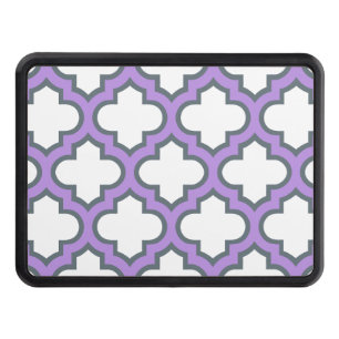 White and Purple Trellis, Lattice, Quatrefoil Hitch Cover