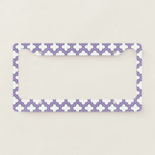 White and Purple Trellis, Lattice, Quatrefoil License Plate Frame