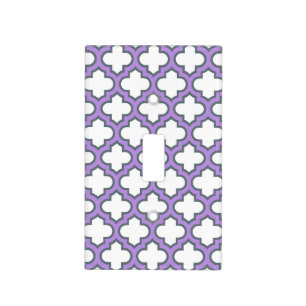 White and Purple Trellis, Lattice, Quatrefoil Light Switch Cover
