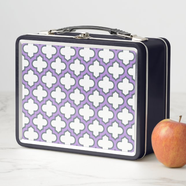 White and Purple Trellis, Lattice, Quatrefoil Metal Lunch Box (In Situ)