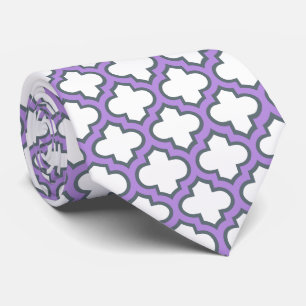 White and Purple Trellis, Lattice, Quatrefoil Neck Tie