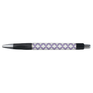 White and Purple Trellis, Lattice, Quatrefoil Pen
