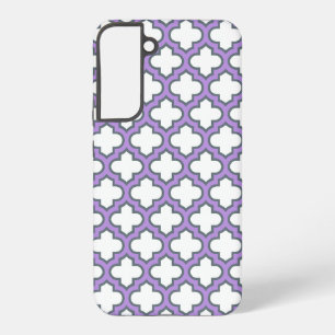 White and Purple Trellis, Lattice, Quatrefoil Samsung Galaxy S22+ Case