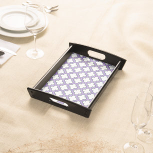 White and Purple Trellis, Lattice, Quatrefoil Serving Tray
