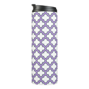 White and Purple Trellis, Lattice, Quatrefoil Thermal Tumbler