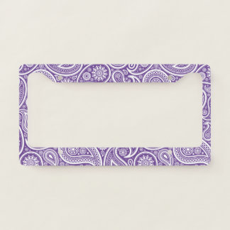 White and purple vintage paisley pattern license plate frame