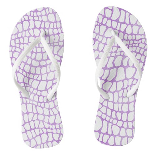 White and Purple Watercolor Crocodile Skin Flip Flops