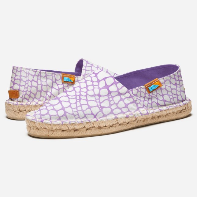 White and Purple Watercolor Crocodile Skin Pattern Espadrilles (Angled)