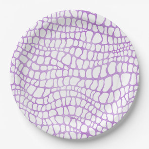 White and Purple Watercolor Crocodile Skin Pattern Paper Plates