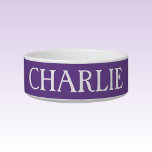 White and purple with a name cat or dog bowl<br><div class="desc">Simple white and purple pet feeding bowl for your dog or cat.</div>