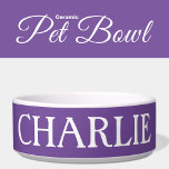 White and purple with a name cat or dog bowl<br><div class="desc">Simple white and purple pet feeding bowl for your dog or cat.</div>
