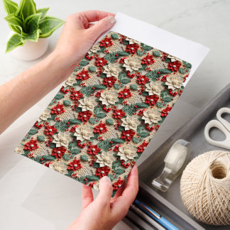 White and Red 3D Poinsettias Christmas Envelope Mailers