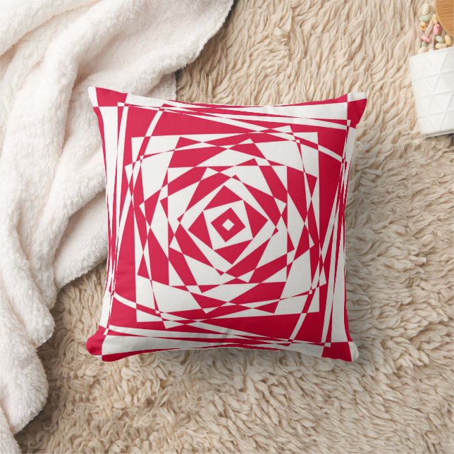 White and Red Abstract Illusion Modern  Throw Pillow (Blanket)