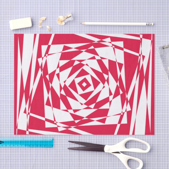 White and Red Abstract Illusion Tissue Paper  (Craft)