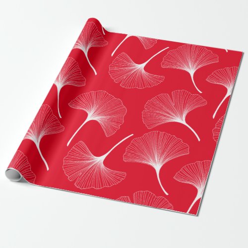 White and red abstract leaves pattern wrapping paper
