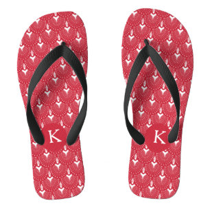 White and red art-deco pattern flip flops