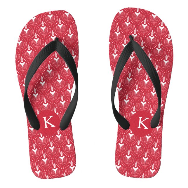 White and red art-deco pattern flip flops (Footbed)