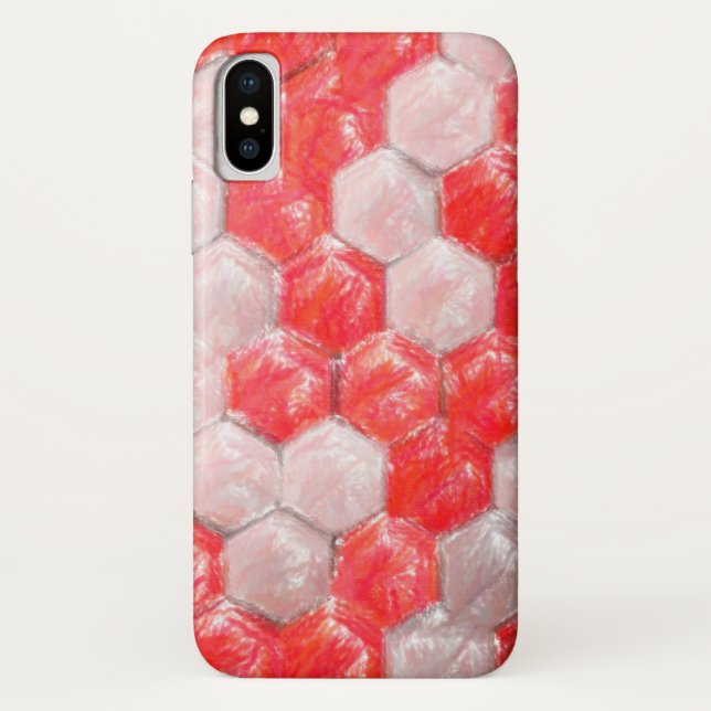 White and red artistic hexagon pattern Iphone case (Back)
