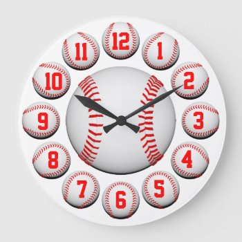 White And Red Baseball #2 Customizable Large Clock by sc0001 at Zazzle