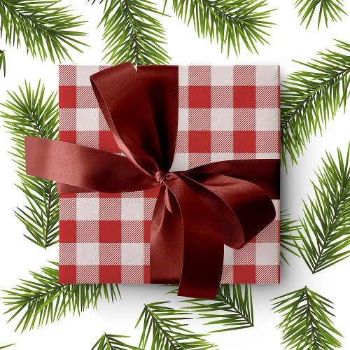 White and Red Buffalo Plaid Wrapping Paper