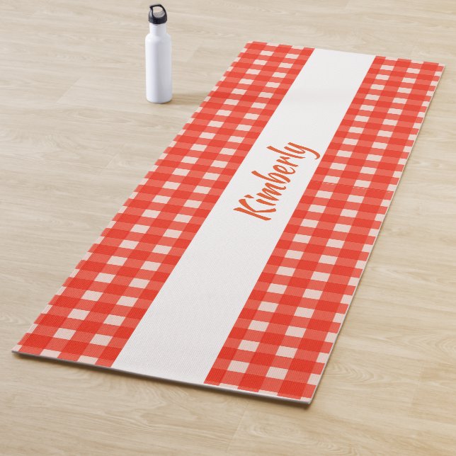 White and Red Checkerboard Pattern Yoga Mat (In Situ)