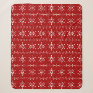 White and red Christmas snowflakes pattern Sherpa Blanket