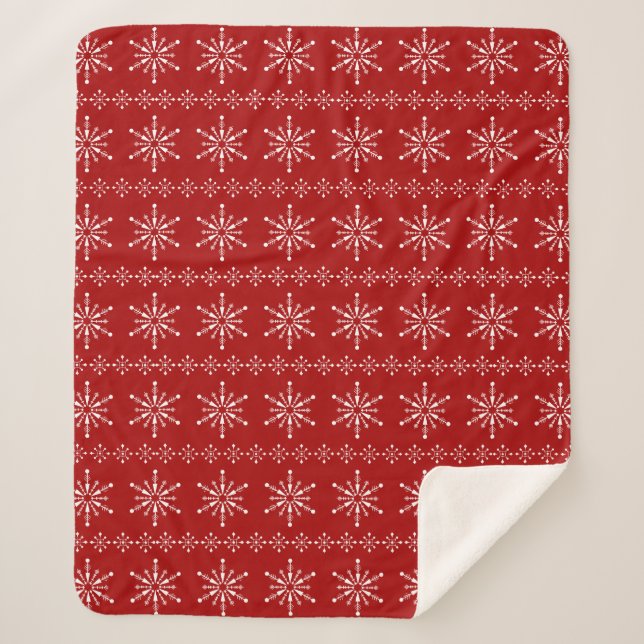 White and red Christmas snowflakes pattern Sherpa Blanket (Front)