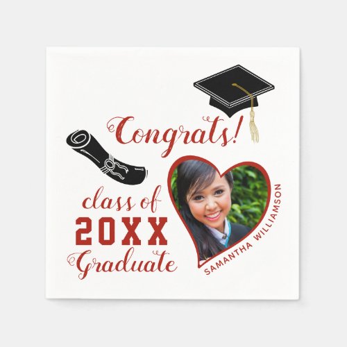 White and Red Class of 2023 Photo Graduation Napkins