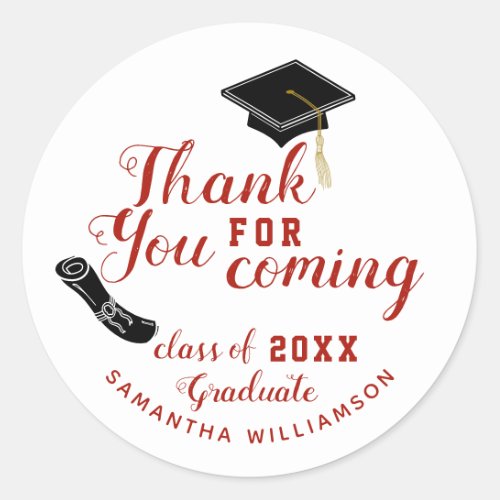 White and Red Class of 2024 Graduate Thank You Classic Round Sticker