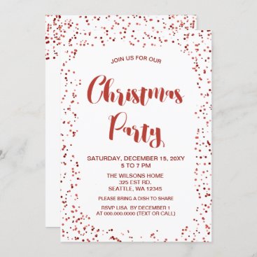 White and Red confetti Modern Christmas Party Invitation