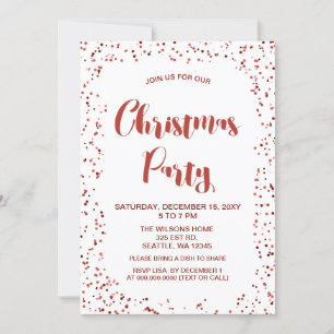 White and Red confetti Modern Christmas Party Invitation