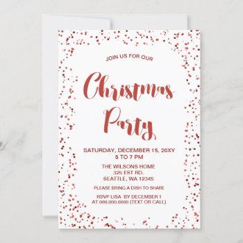 White And Red Confetti Modern Christmas Party Invitation by XmasMall at Zazzle