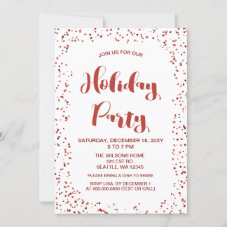 White and Red confetti Modern holiday Party Invitation