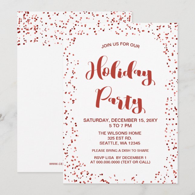 White and Red confetti Modern holiday Party Invitation (Front/Back)