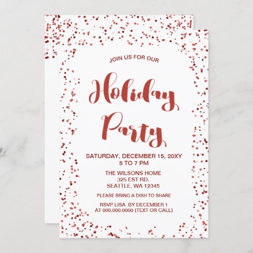 White and Red confetti Modern holiday Party Invitation