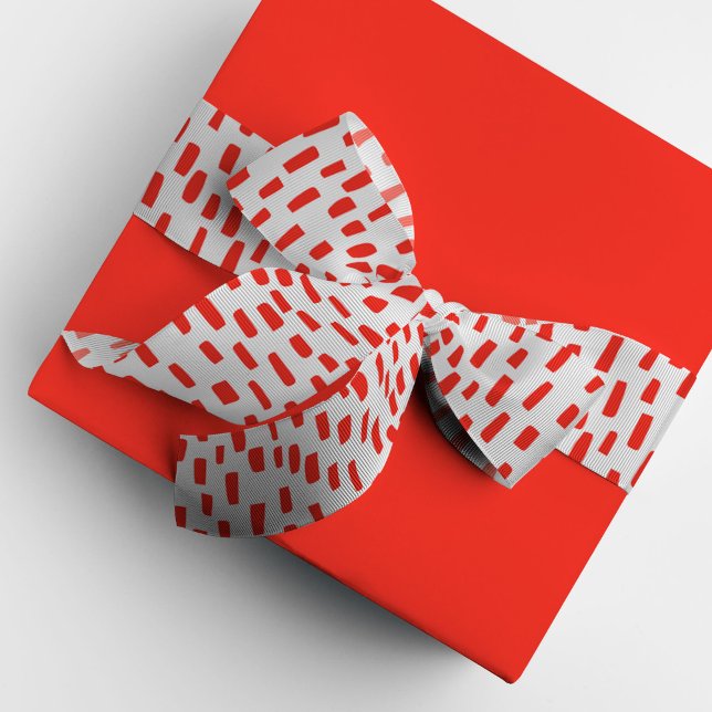 White and Red Dashing Dots Grosgrain Ribbon (Bright red on white dashing dots ribbon.)