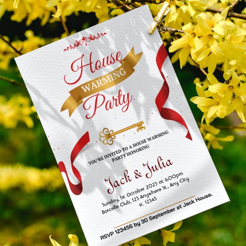 White and Red Decorative Housewarming Party Invitation