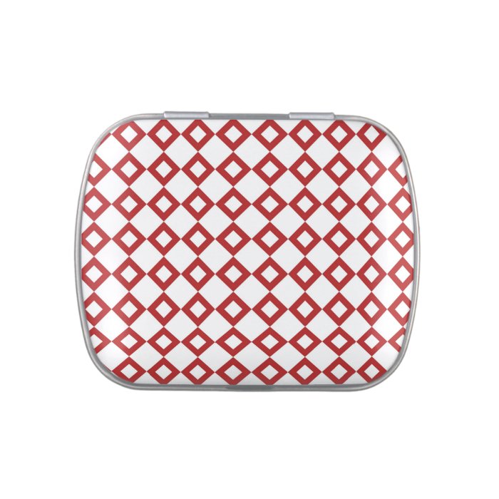 White and Red Diamond Pattern Jelly Belly Candy Tin