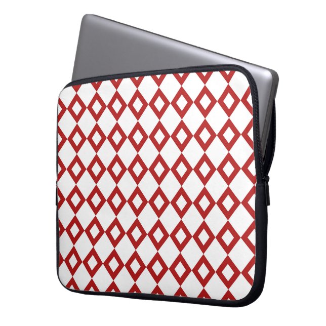 White and Red Diamond Pattern Laptop Sleeve (Front Left)