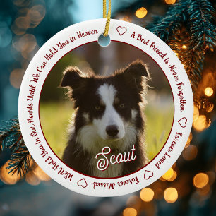 White and Red Dog Memorial Forever Loved Pet Loss Ceramic Ornament