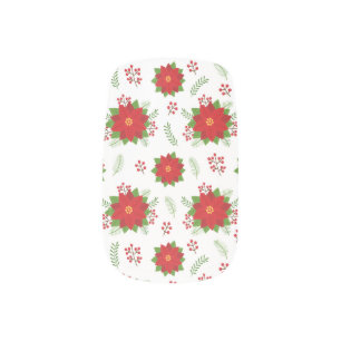 White and Red Festive Christmas Poinsettia Pattern Minx Nail Art