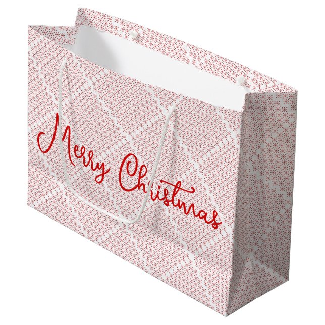 White and Red Festive Pattern Large Gift Bag (Front Angled)