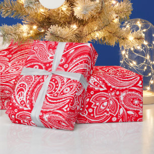 White And Red Floral Paisley Pattern Wrapping Wrapping Paper