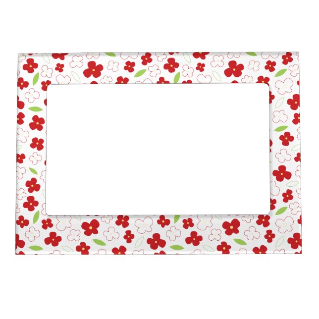 White and Red Flower Pattern Magnetic Frame (Front)