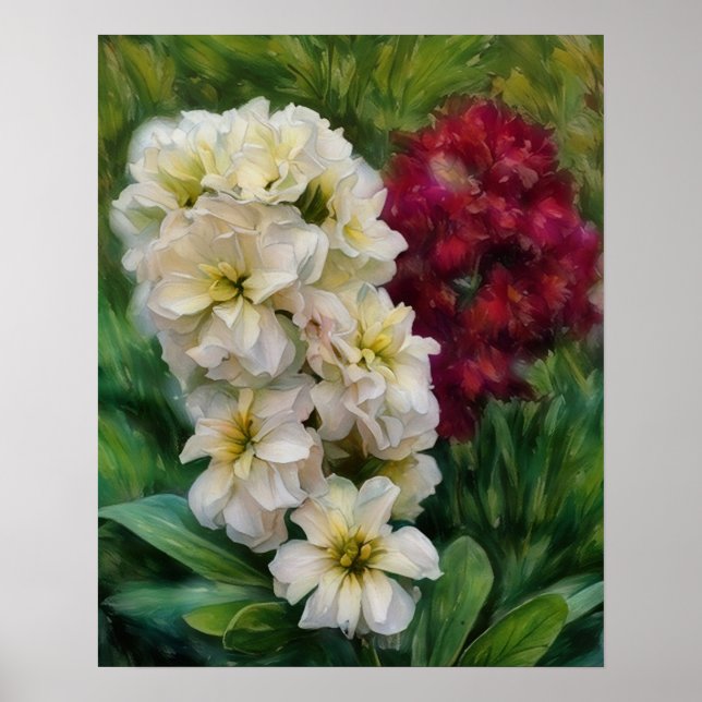 White and Red Flowers Garden Floral Art Poster (Front)
